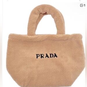 Prada mini Beige Shearling Faux Fur Tote! So cute ☺️